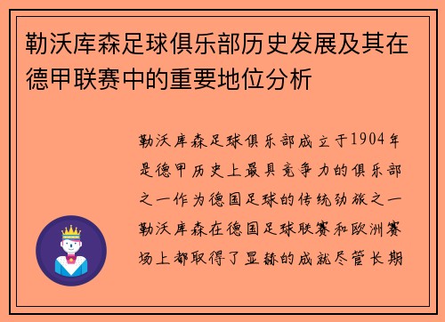 勒沃库森足球俱乐部历史发展及其在德甲联赛中的重要地位分析