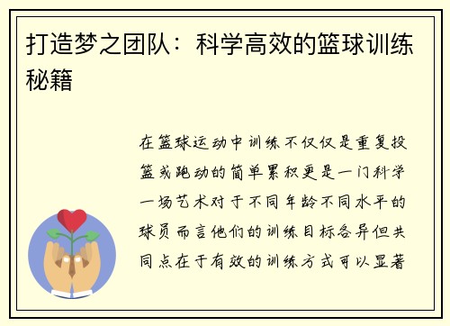 打造梦之团队：科学高效的篮球训练秘籍